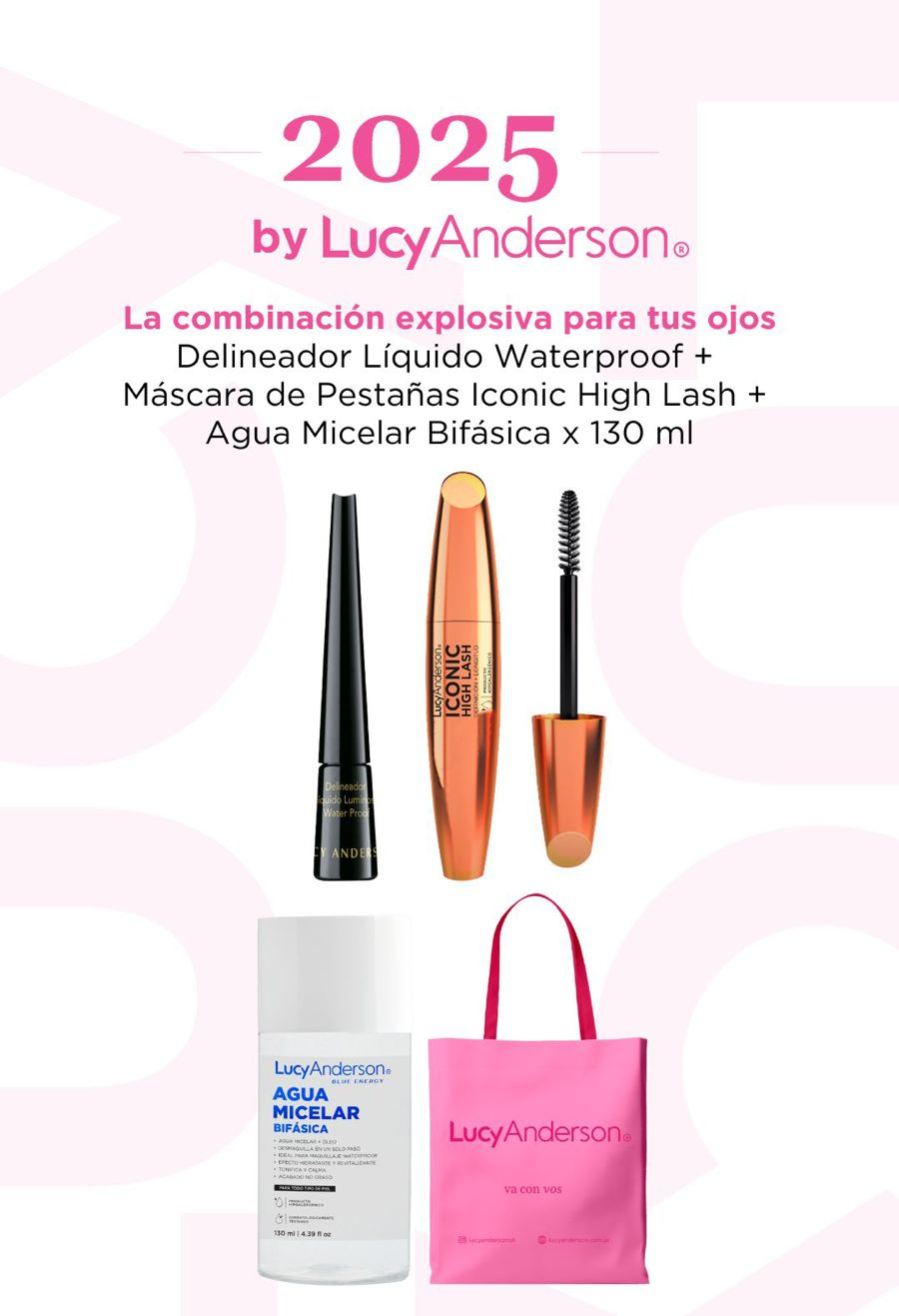 LUCY ANDERSON SET MAKE UP - DELINEADOR LÍQ., MASCARA DE PESTAÑAS Y AGUA MICELAR